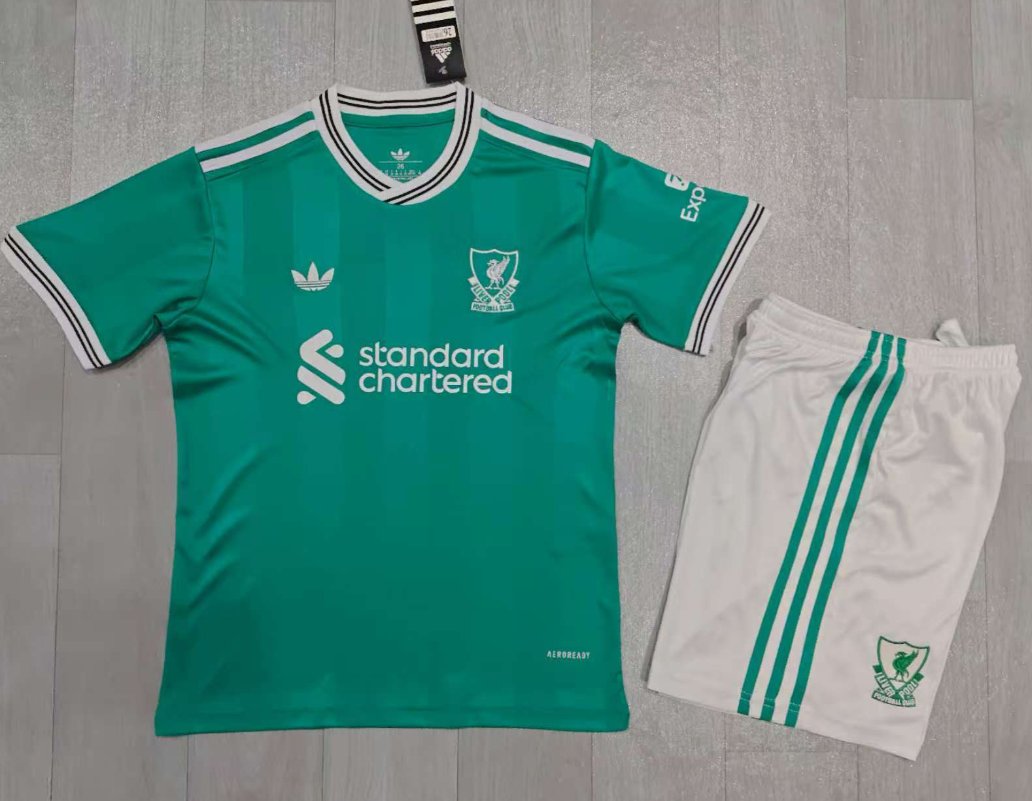 Kids-Liverpool 25/26 Third Green Soccer Jersey